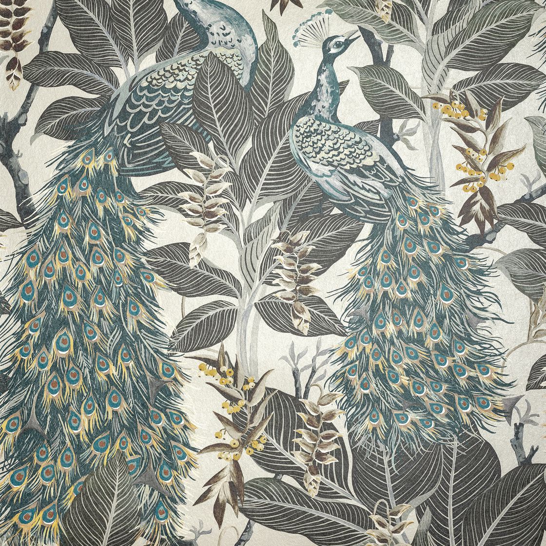 Royal Peacock - Vintage White - Wallpaper Trader