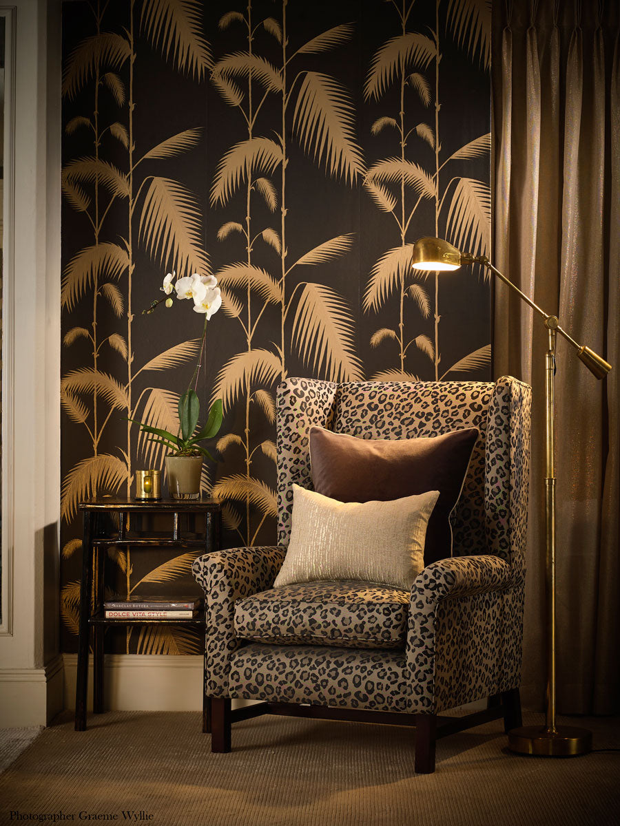 Palm Leaves - Gold on Black - Wallpaper Trader